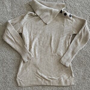 Style & Co. Beige Cowl Neck Sweater with Button Accents